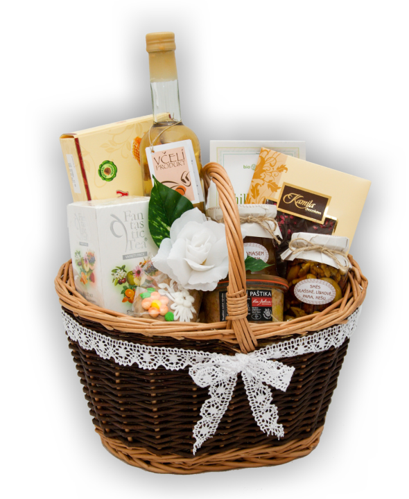 Svatební košík s bílým dekorováním