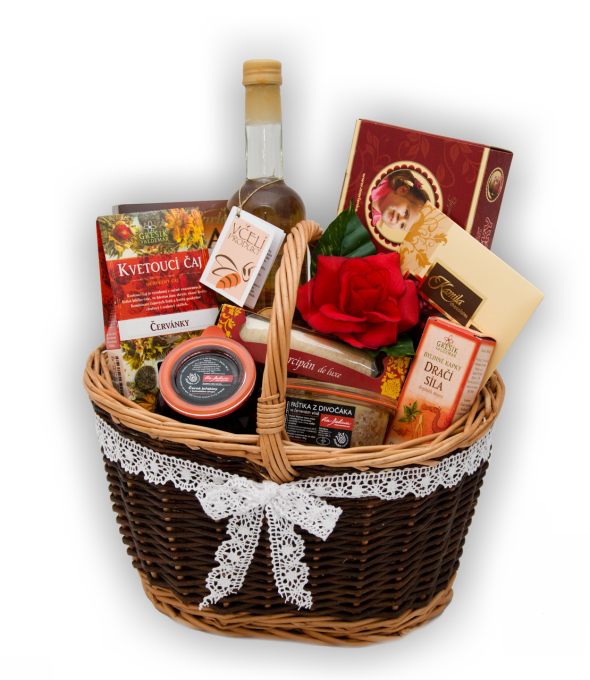 Svatební košík s červeným dekorováním